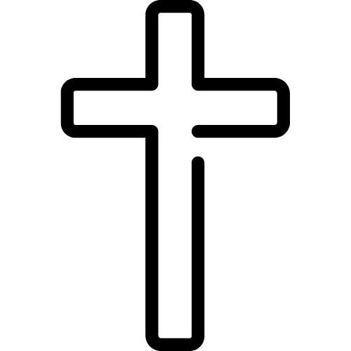 Schwarze Kreuzsilhouette mit Herzsymbol in der Mitte.